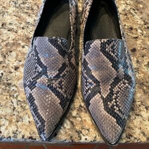 Frye Snake Pattern Loafers in Black and Tan